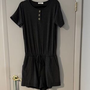 Zenana Outfitters Black Button-Front Romper